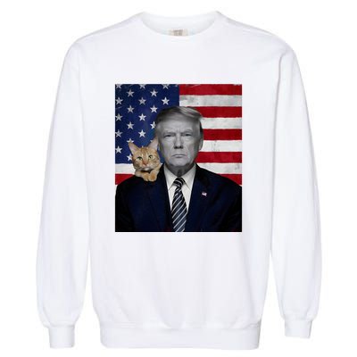 Funny Donald Trump And Cat Political Usa Flag Election 2024 Garment-Dyed Sweatshirt