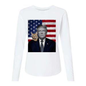 Funny Donald Trump And Cat Political Usa Flag Election 2024 Womens Cotton Relaxed Long Sleeve T-Shirt