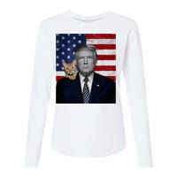 Funny Donald Trump And Cat Political Usa Flag Election 2024 Womens Cotton Relaxed Long Sleeve T-Shirt