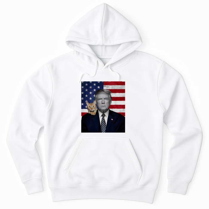 Funny Donald Trump And Cat Political Usa Flag Election 2024 Hoodie