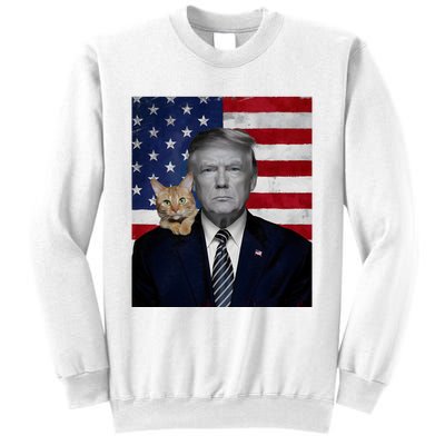 Funny Donald Trump And Cat Political Usa Flag Election 2024 Sweatshirt