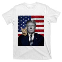 Funny Donald Trump And Cat Political Usa Flag Election 2024 T-Shirt