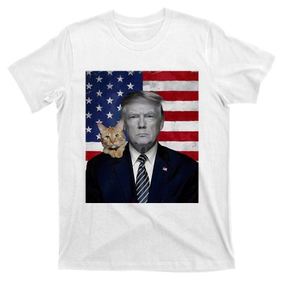 Funny Donald Trump And Cat Political Usa Flag Election 2024 T-Shirt