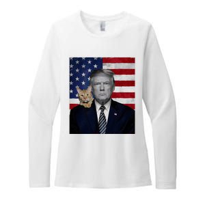 Funny Donald Trump And Cat Political Usa Flag Election 2024 Womens CVC Long Sleeve Shirt