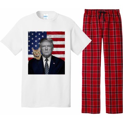 Funny Donald Trump And Cat Political Usa Flag Election 2024 Pajama Set