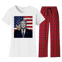 Funny Donald Trump And Cat Political Usa Flag Election 2024 Women's Flannel Pajama Set