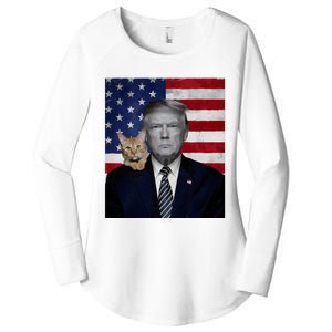 Funny Donald Trump And Cat Political Usa Flag Election 2024 Women's Perfect Tri Tunic Long Sleeve Shirt