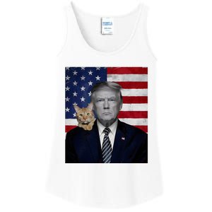 Funny Donald Trump And Cat Political Usa Flag Election 2024 Ladies Essential Tank