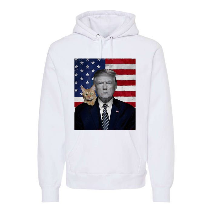 Funny Donald Trump And Cat Political Usa Flag Election 2024 Premium Hoodie