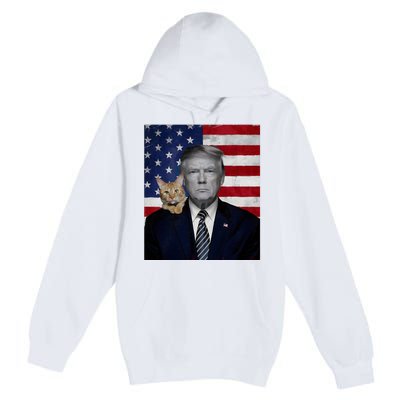 Funny Donald Trump And Cat Political Usa Flag Election 2024 Premium Pullover Hoodie