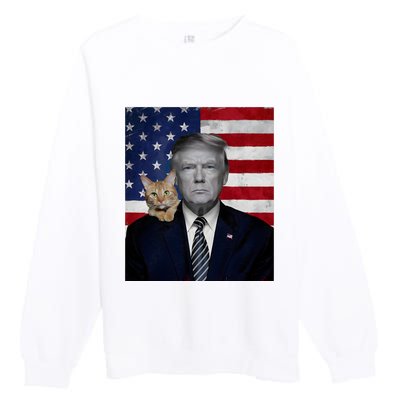 Funny Donald Trump And Cat Political Usa Flag Election 2024 Premium Crewneck Sweatshirt