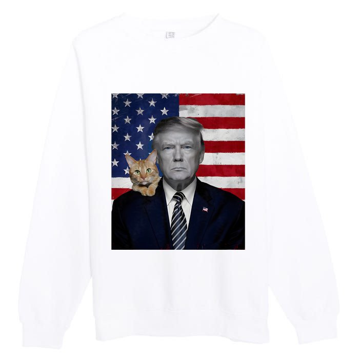 Funny Donald Trump And Cat Political Usa Flag Election 2024 Premium Crewneck Sweatshirt