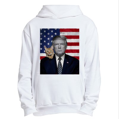 Funny Donald Trump And Cat Political Usa Flag Election 2024 Urban Pullover Hoodie