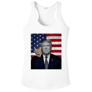 Funny Donald Trump And Cat Political Usa Flag Election 2024 Ladies PosiCharge Competitor Racerback Tank