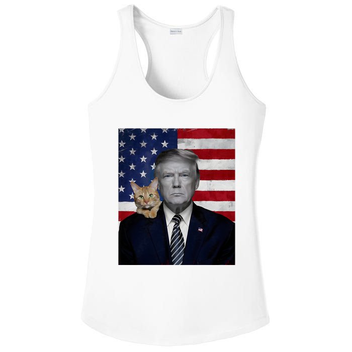 Funny Donald Trump And Cat Political Usa Flag Election 2024 Ladies PosiCharge Competitor Racerback Tank