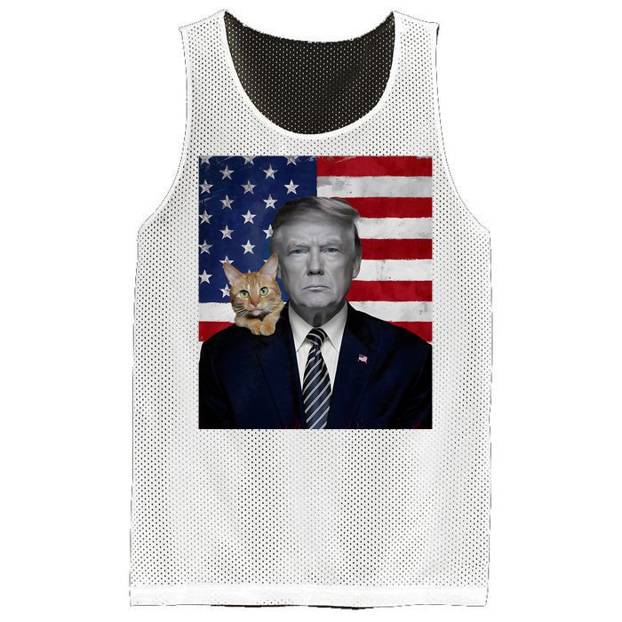 Funny Donald Trump And Cat Political Usa Flag Election 2024 Mesh Reversible Basketball Jersey Tank