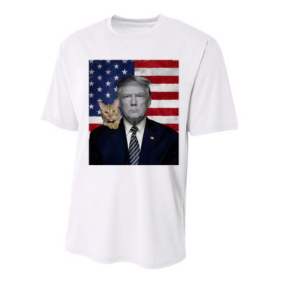 Funny Donald Trump And Cat Political Usa Flag Election 2024 Performance Sprint T-Shirt