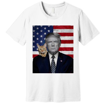 Funny Donald Trump And Cat Political Usa Flag Election 2024 Premium T-Shirt