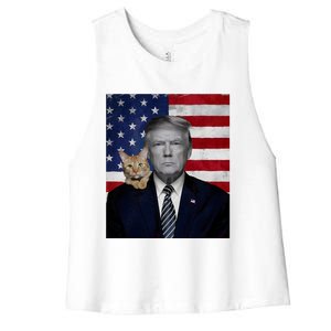 Funny Donald Trump And Cat Political Usa Flag Election 2024 Women's Racerback Cropped Tank