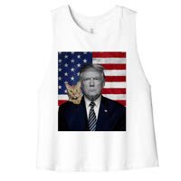 Funny Donald Trump And Cat Political Usa Flag Election 2024 Women's Racerback Cropped Tank