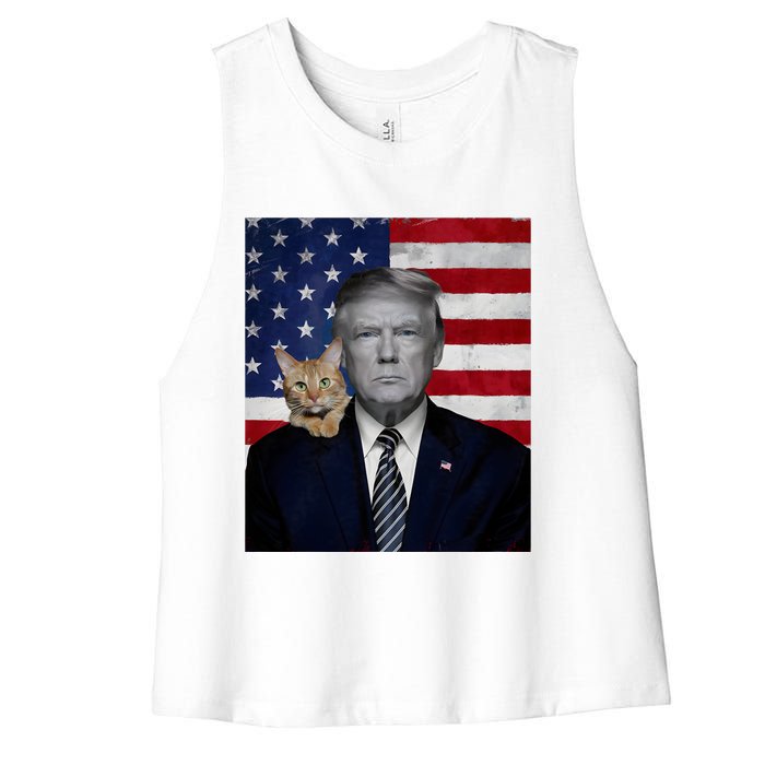 Funny Donald Trump And Cat Political Usa Flag Election 2024 Women's Racerback Cropped Tank