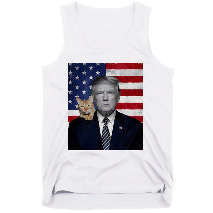 Funny Donald Trump And Cat Political Usa Flag Election 2024 Tank Top