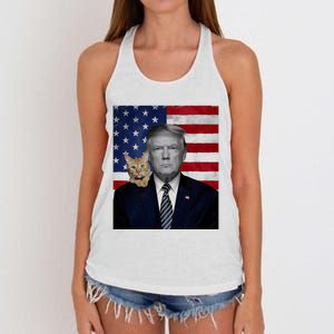 Funny Donald Trump And Cat Political Usa Flag Election 2024 Women's Knotted Racerback Tank