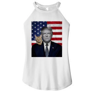 Funny Donald Trump And Cat Political Usa Flag Election 2024 Women's Perfect Tri Rocker Tank