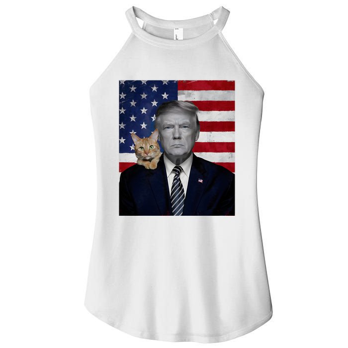 Funny Donald Trump And Cat Political Usa Flag Election 2024 Women's Perfect Tri Rocker Tank