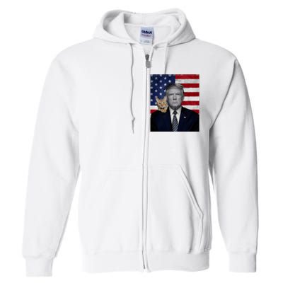 Funny Donald Trump And Cat Political Usa Flag Election 2024 Full Zip Hoodie