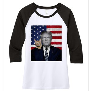 Funny Donald Trump And Cat Political Usa Flag Election 2024 Women's Tri-Blend 3/4-Sleeve Raglan Shirt