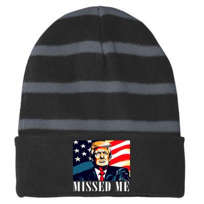 Funny Donald Trump Missed Me Assassination Attempt 2025 Striped Beanie with Solid Band