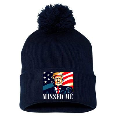 Funny Donald Trump Missed Me Assassination Attempt 2025 Pom Pom 12in Knit Beanie