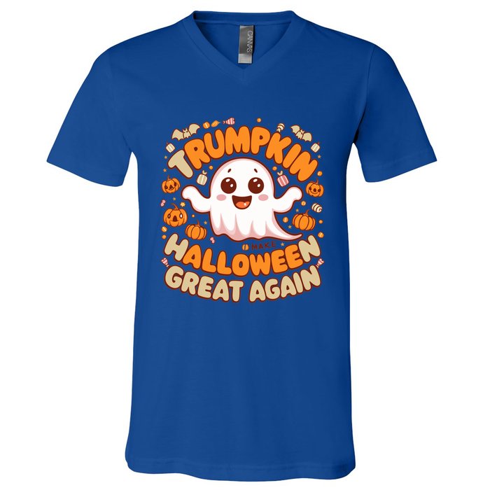 Funny Donald Trump Trumpkin Make Halloween Great Again Gift V-Neck T-Shirt