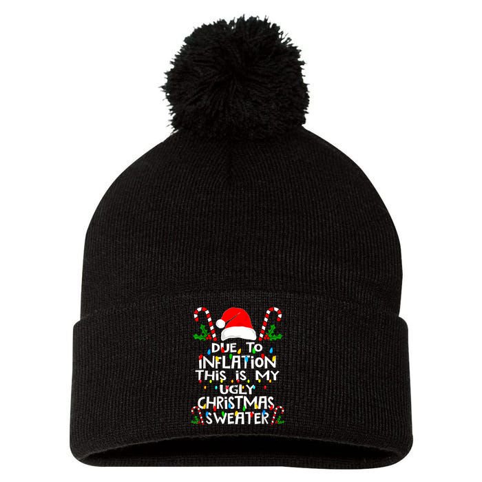 Funny Due To Inflation Ugly Christmas Sweaters For Women Pom Pom 12in Knit Beanie