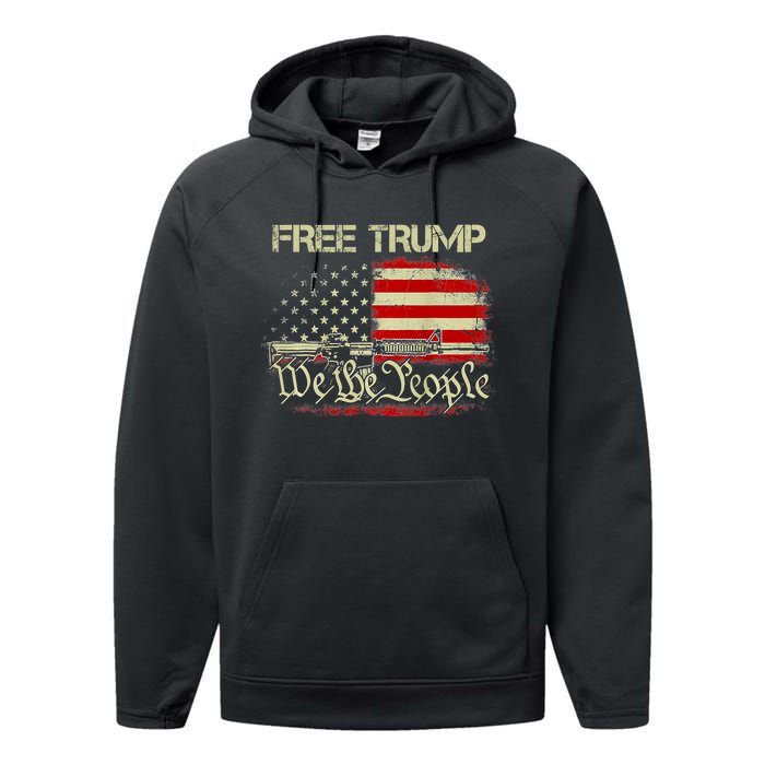 Free Donald Trump Republican Pro Trump American Flag Vintage Performance Fleece Hoodie