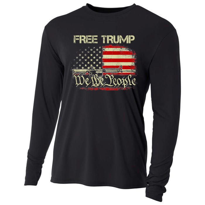 Free Donald Trump Republican Pro Trump American Flag Vintage Cooling Performance Long Sleeve Crew