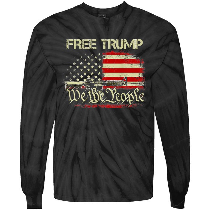 Free Donald Trump Republican Pro Trump American Flag Vintage Tie-Dye Long Sleeve Shirt