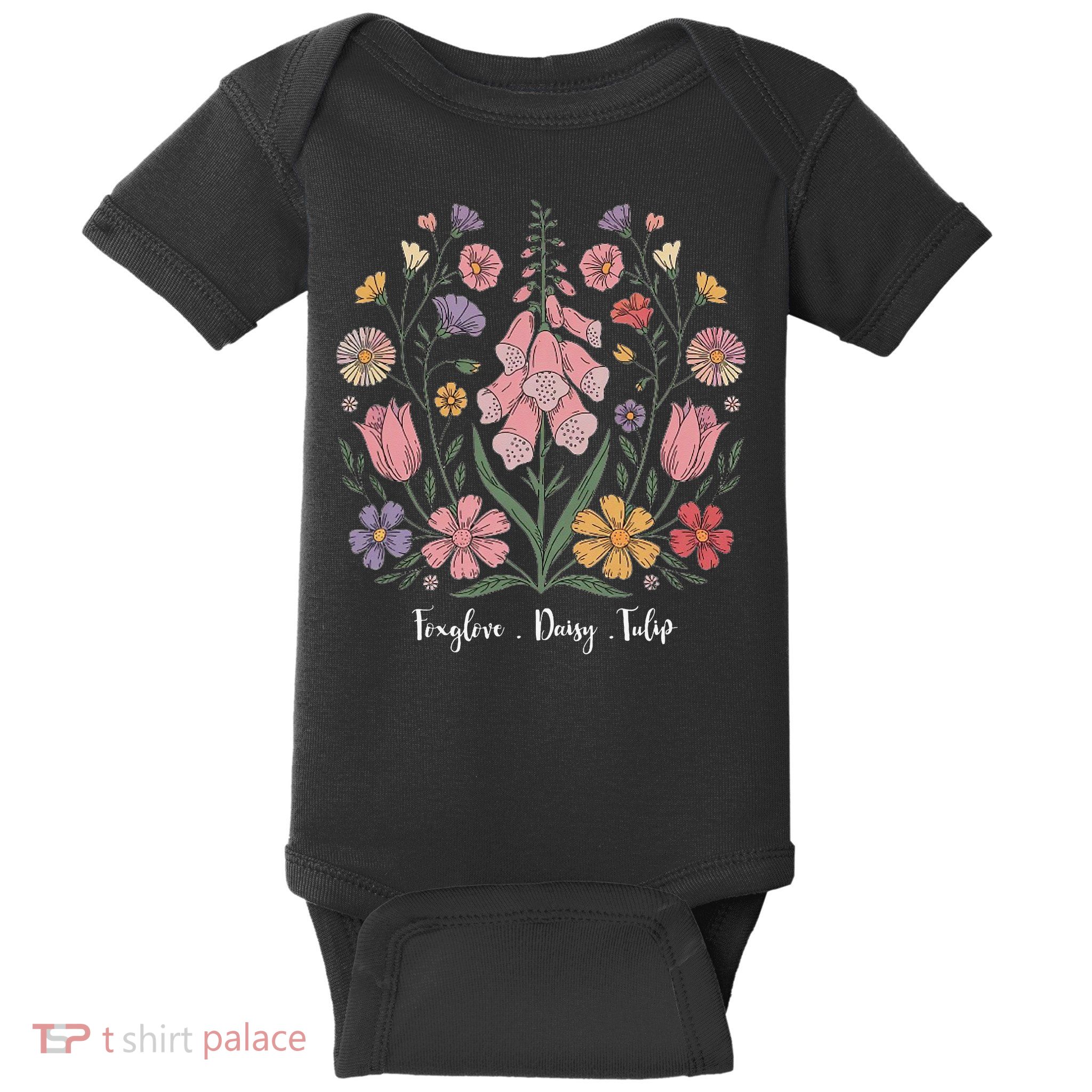 Foxglove Daisy Tulip Floral Nature Art Baby Bodysuit