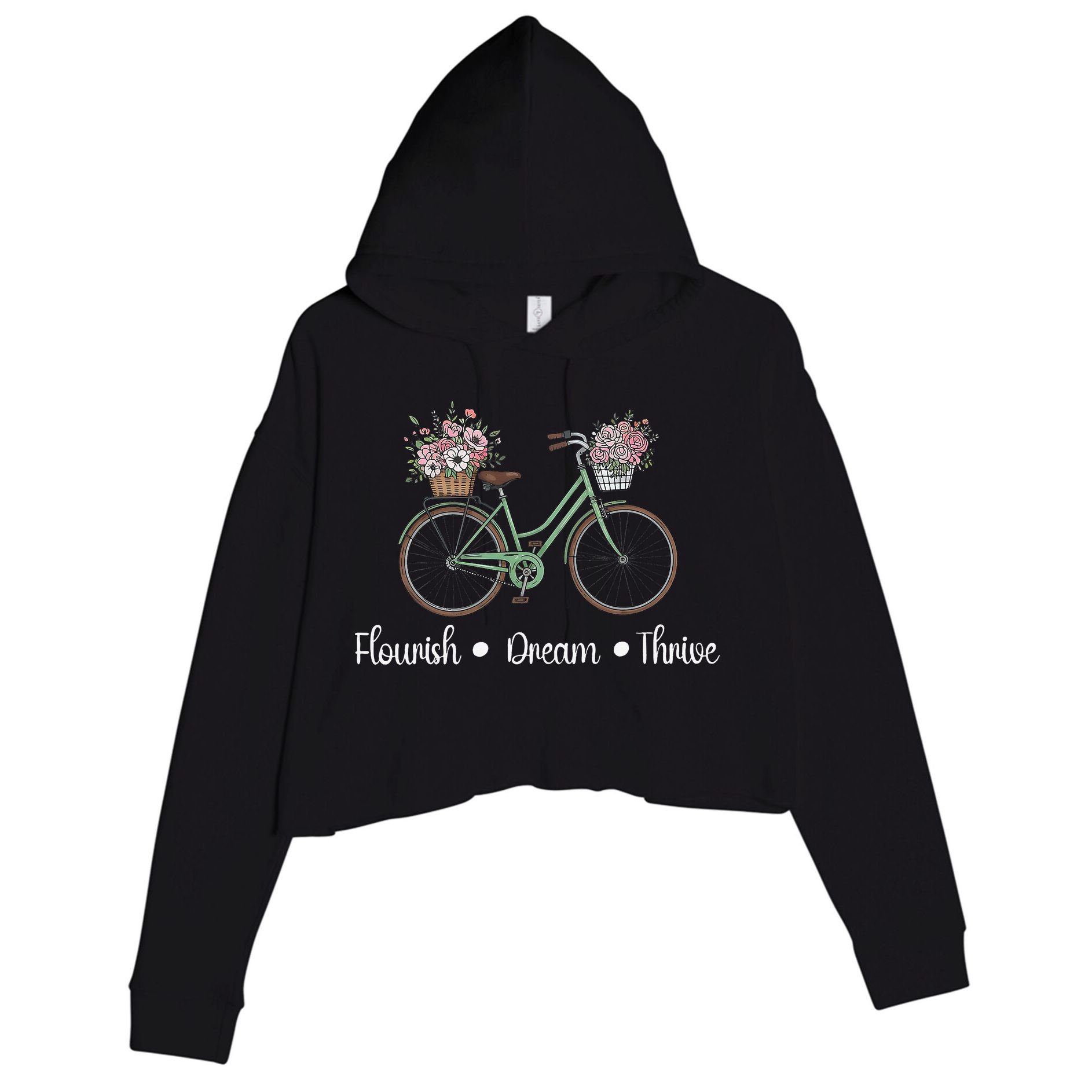 Flourish Dream Thrive Floral Bike Subtle 8647 Trump Resist Crop Fleece Hoodie