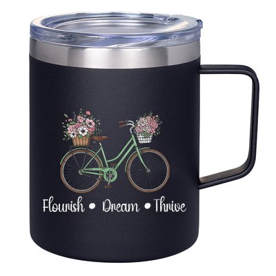 Flourish Dream Thrive Floral Bike Subtle 8647 Trump Resist 12oz Stainless Steel Coffee Mug