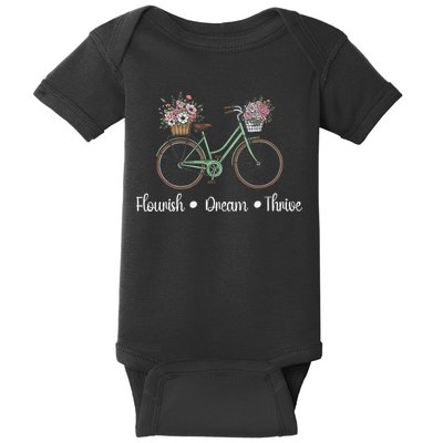 Flourish Dream Thrive Floral Bike Subtle 8647 Trump Resist Baby Bodysuit