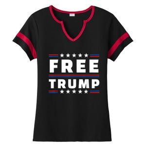 Free Donald Trump Republican Support Pro Trump American Flag Ladies Halftime Notch Neck Tee