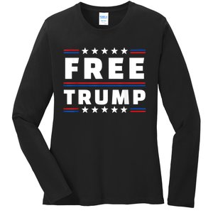 Free Donald Trump Republican Support Pro Trump American Flag Ladies Long Sleeve Shirt