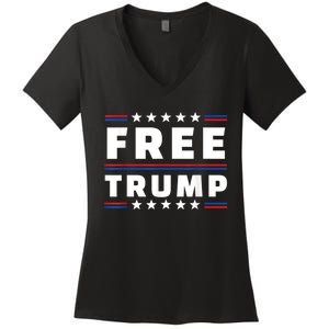 Free Donald Trump Republican Support Pro Trump American Flag Women's V-Neck T-Shirt