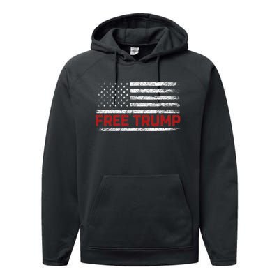 Free Donald Trump Republican Support Pro Trump American Flag Performance Fleece Hoodie