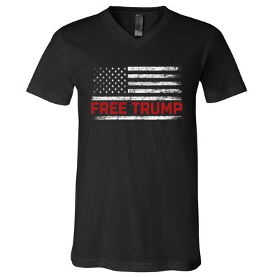 Free Donald Trump Republican Support Pro Trump American Flag V-Neck T-Shirt