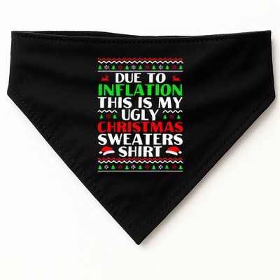 Funny Due to Inflation Ugly Christmas Sweaters USA-Made Doggie Bandana