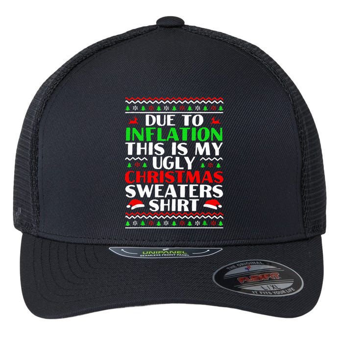 Funny Due to Inflation Ugly Christmas Sweaters Flexfit Unipanel Trucker Cap