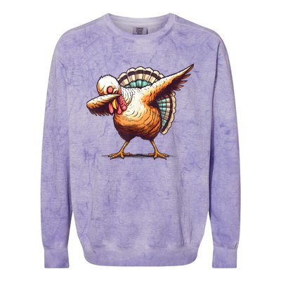 Funny Dabbing Turkey Thanksgiving Day Pilgrim Girls Dab Colorblast Crewneck Sweatshirt